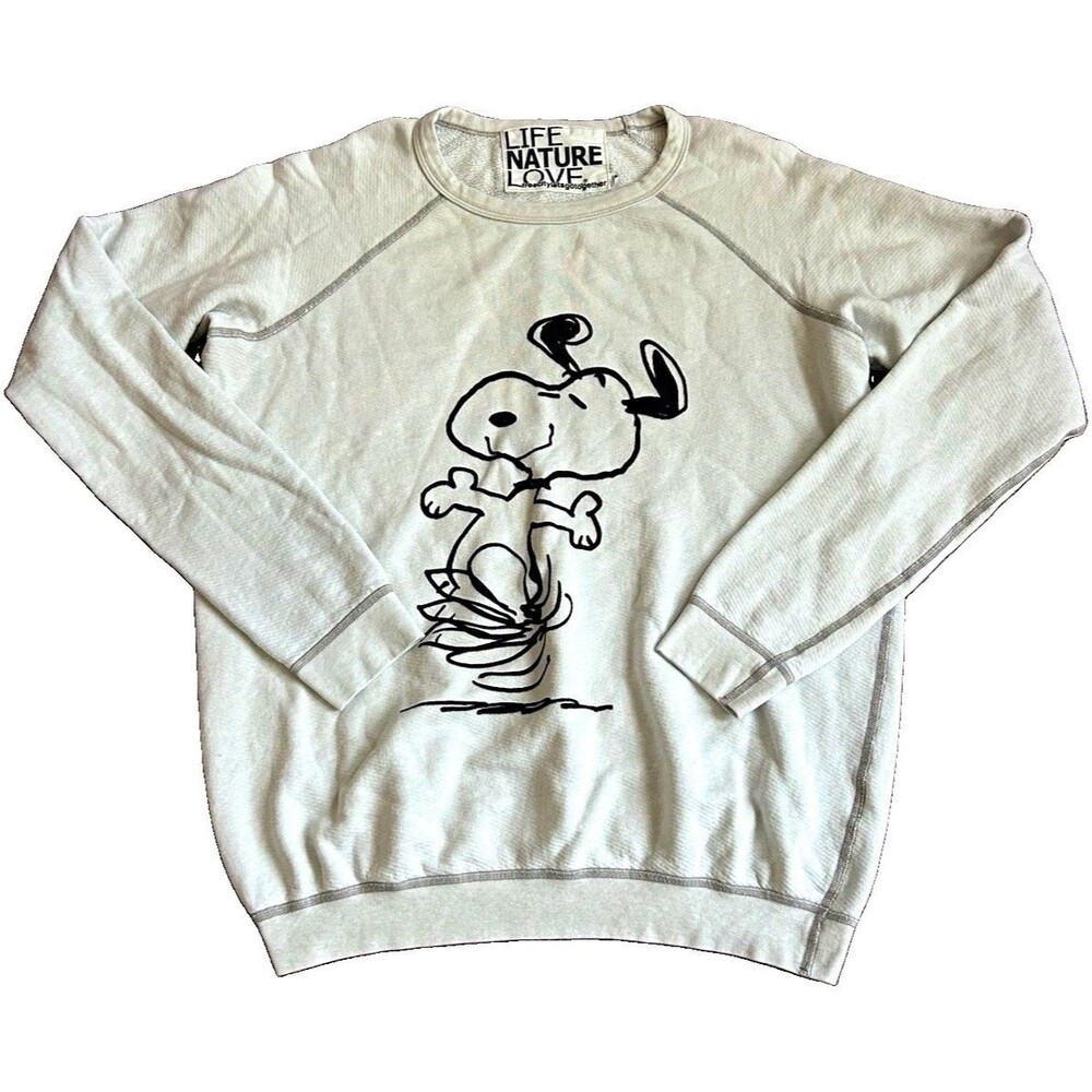 Freecity Nature Love Snoopy Peanuts Graphic Cotton Terry Crewneck Sweatshirt S